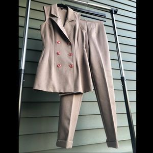 My Michelle collared & buttoned vest with tapered pant in golden tan, size 3/4